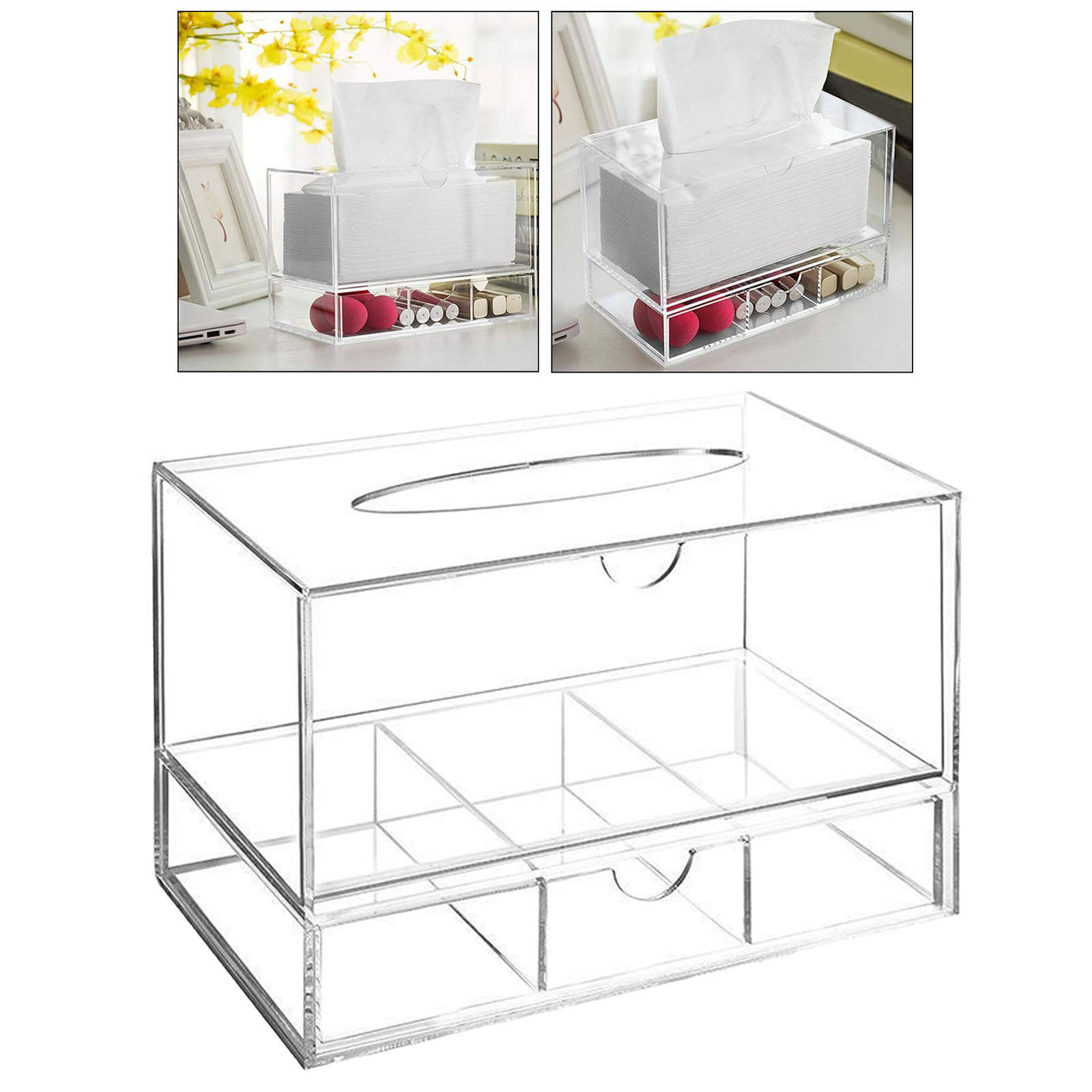 Acrylic Cosmetics Tissue Makeup Organizer Shelf Drawer Storage Box Display