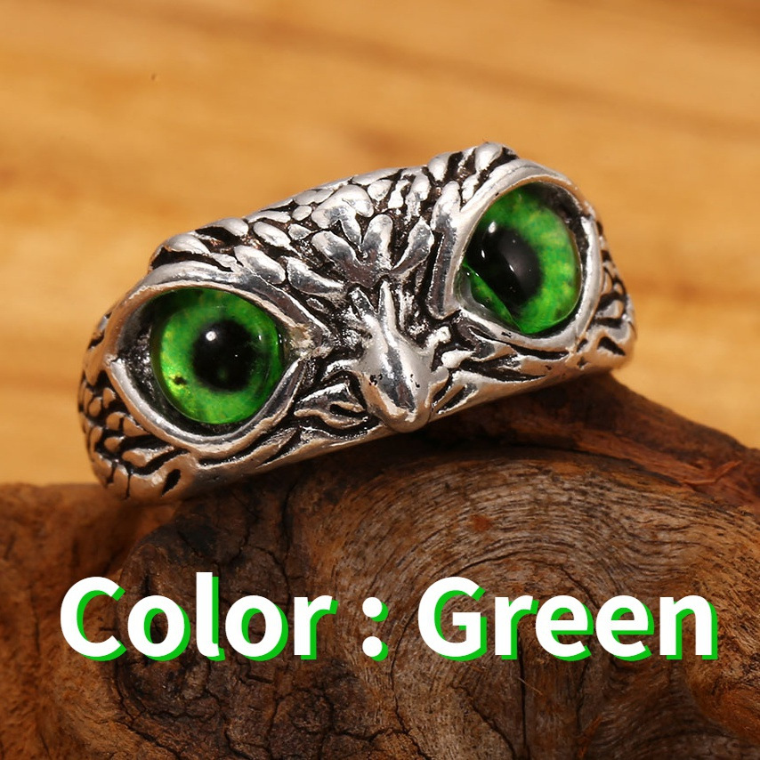 YADELAI Charming Fashion Owl Ring Vintage Man and Women Alloy Blue Eyes Owl Ring Versatile Argent  Adjustable Creativering Ring
