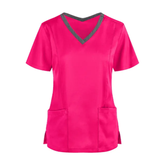 Women Pocket Nursing Uniform Ladies Short Sleeve V-neck Care