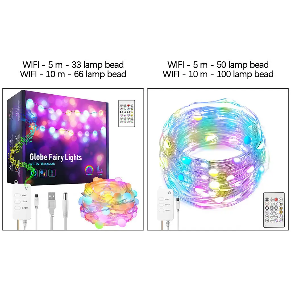 Wi-Fi String Lights RGB Lamp LED App Control Remote Control Three Music Modes Timing Fairy Waterproof for Patio Garden Home Lawn