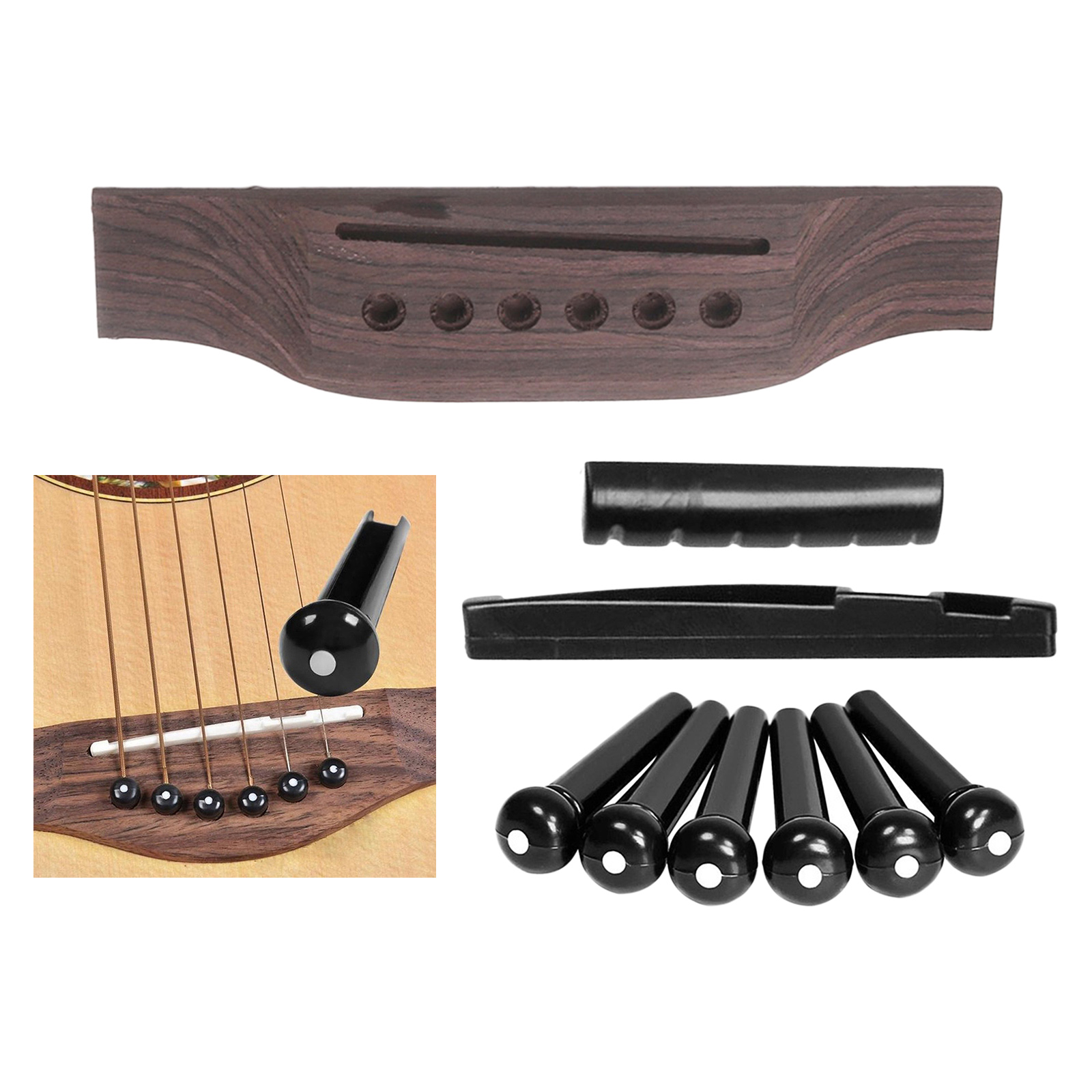Acoustic Guitar Repair Parts Guitar Bridge including with Pins Nut Saddle