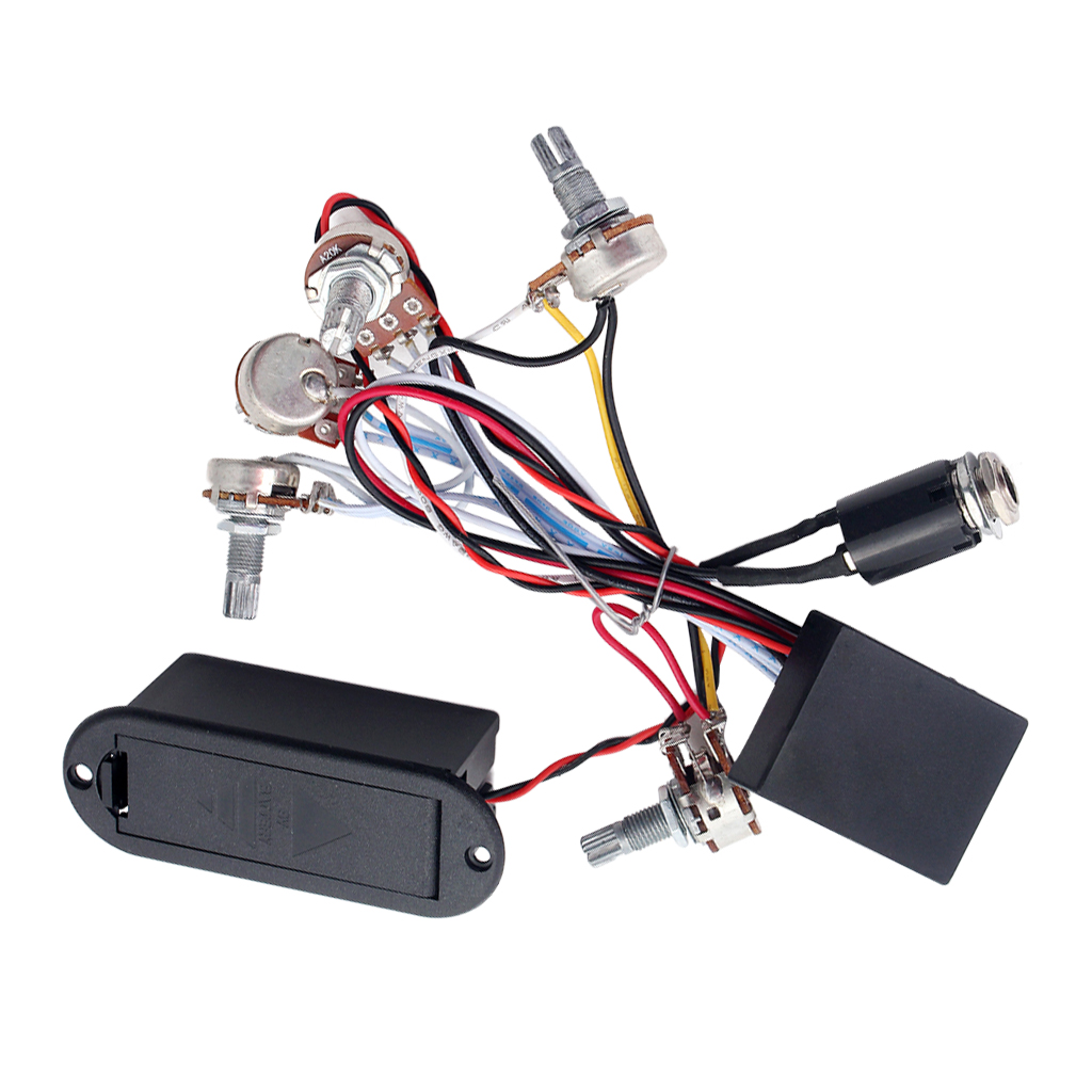 1 Set 3 Band EQ Guitar Pickup Pre-Amplifier Wiring Circuit with Battery Case,