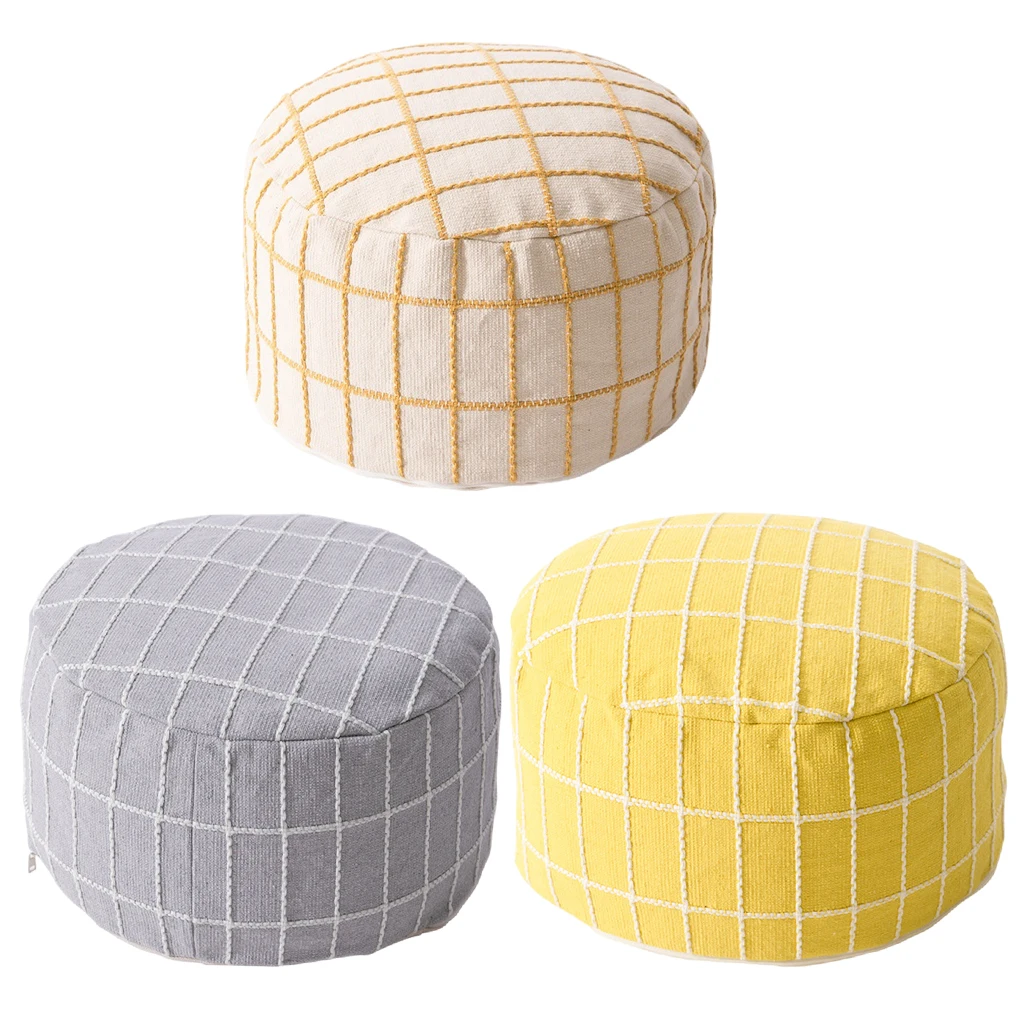 Unstuffed Ottoman Pouffe Cover checked Textured Foot Rest Floor Cushion Seat for Chair Home Kidsroom Wedding Gifts Decor