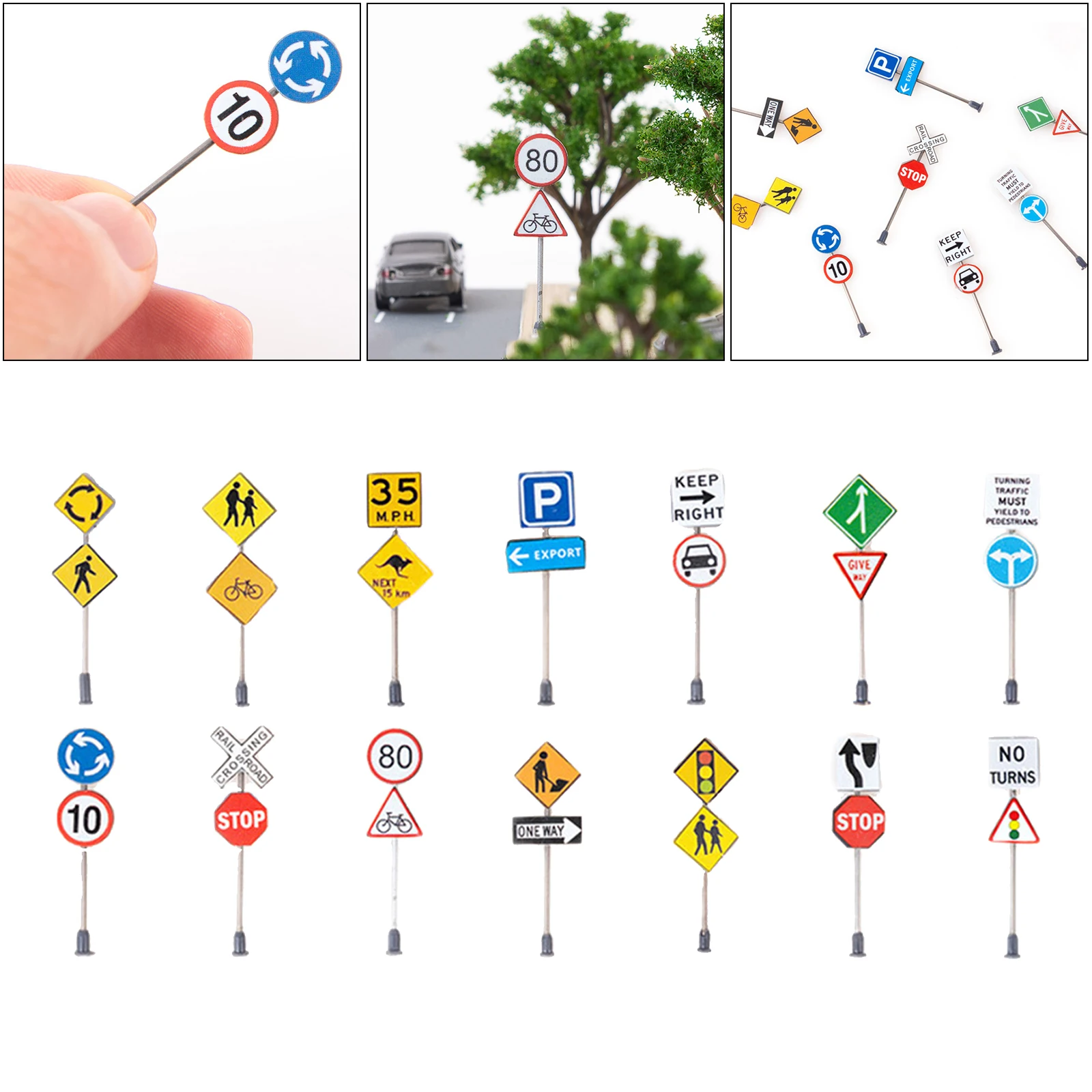 14cs/set Mini Traffic Signs DIY Micro Landscape Decor Layout Road Sign Architectural Model Decor Accs for 1:87 1:150/1:100 Scale