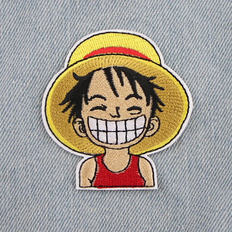 Anime One Piece D. Luffy Ironing Embroidery Patches Sewing Clothes Stickers for Jackets Cartoon Decor on Kids DIY Clothing Gift