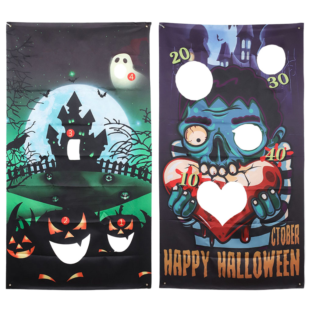 Funny Toss Game Banner with 3 Bean Bags and Rope for Kid Adult Indoor Outdoor Halloween Birthday Party Supplies