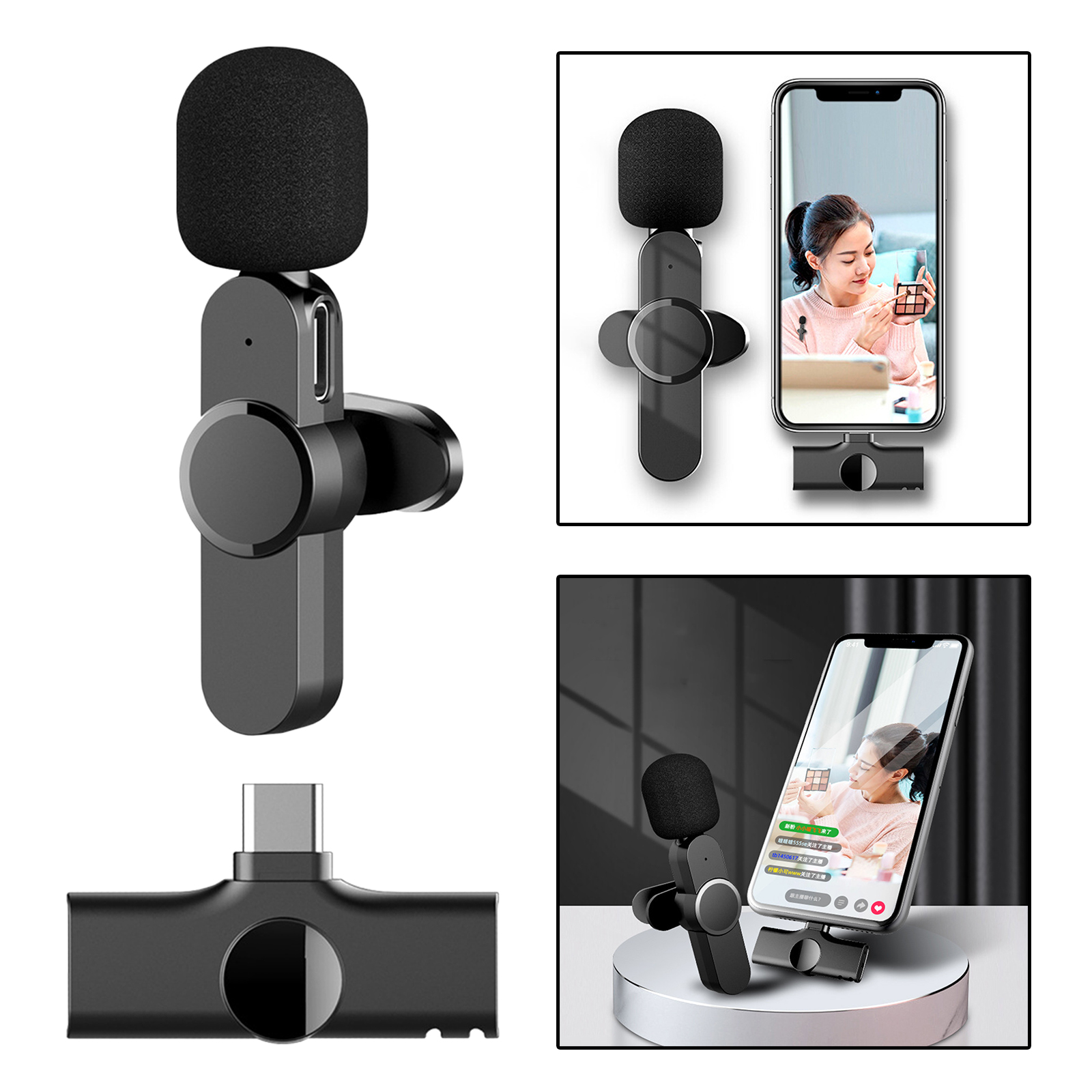 USB Type C Broadcast Lavalier Microphone Wireless Recording Mic Battery-Free
