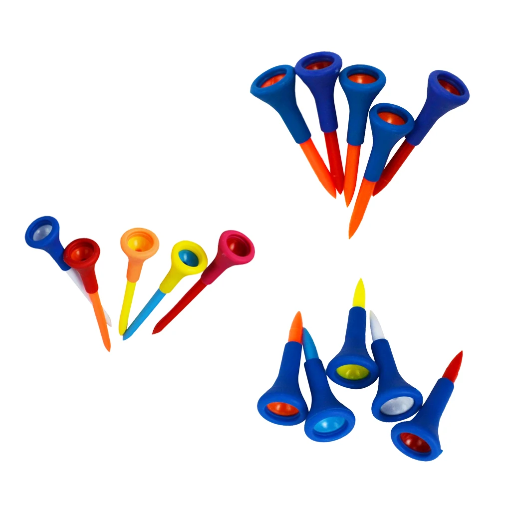 Golf Rubber Cushion Top Plastic Golf Tees Driving Range (5 Pack) for Practice Mat - Multi Color - Various Size