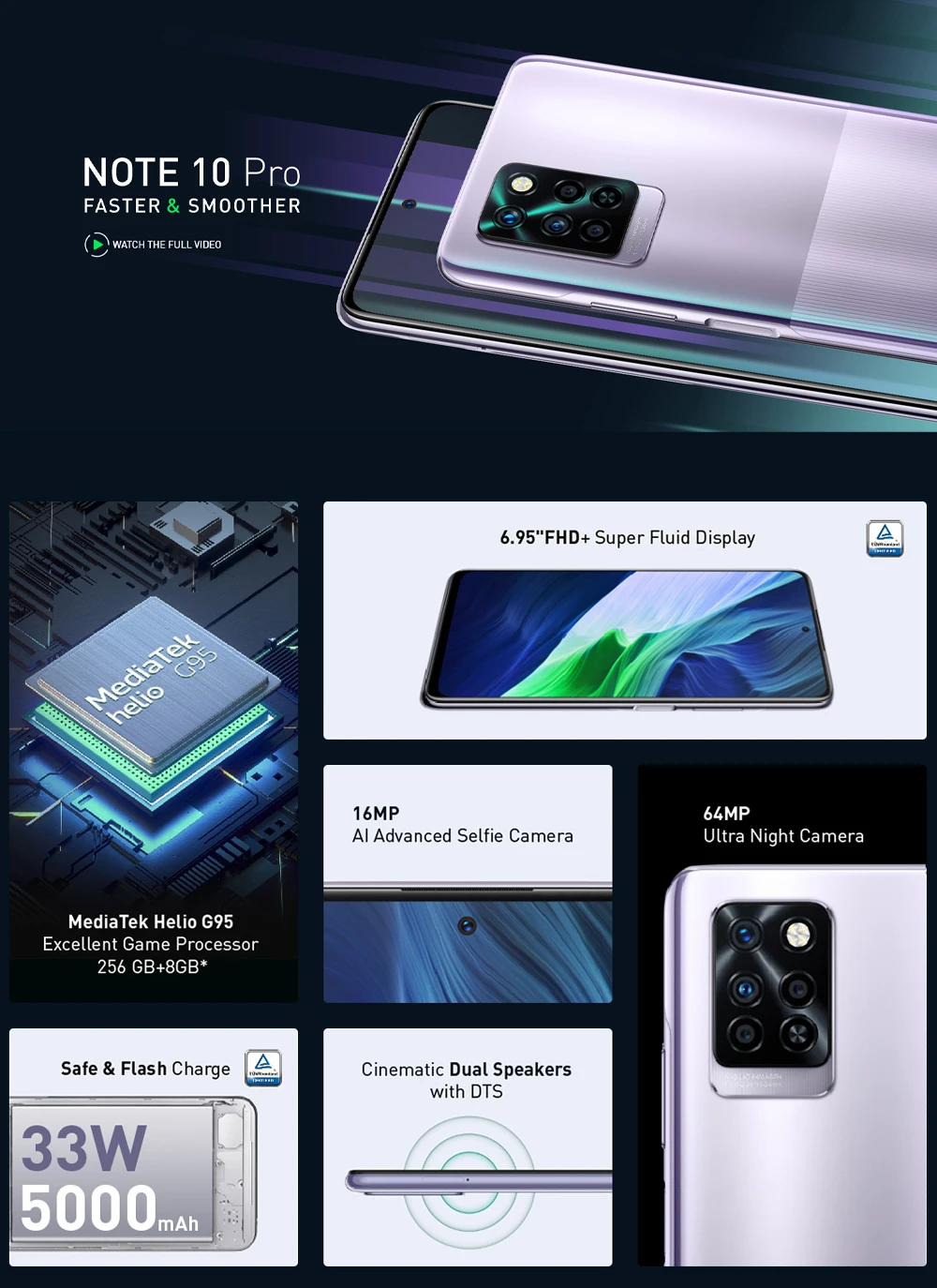 Global Version Infinix NOTE 10 PRO NFC Support 6.95'' Display Smartphone Helio G95 64MP Camera 33W Super Charge 5000 Battery infinix new