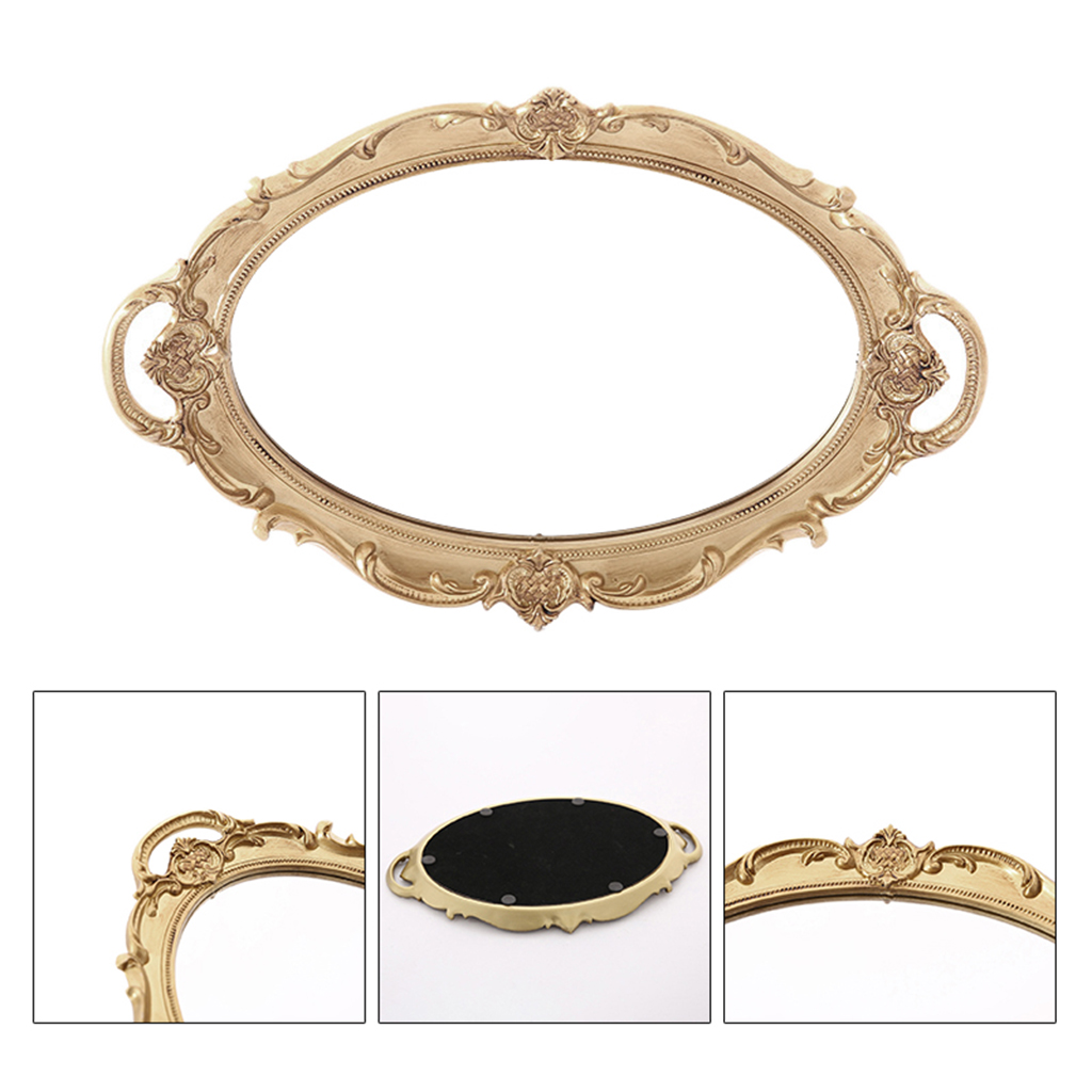 European Mirror Tray Cosmetic Perfume Storage Plates Perfume Retro Vanity Mirror Tray for Display Jewelry Dresser Mirror Decor