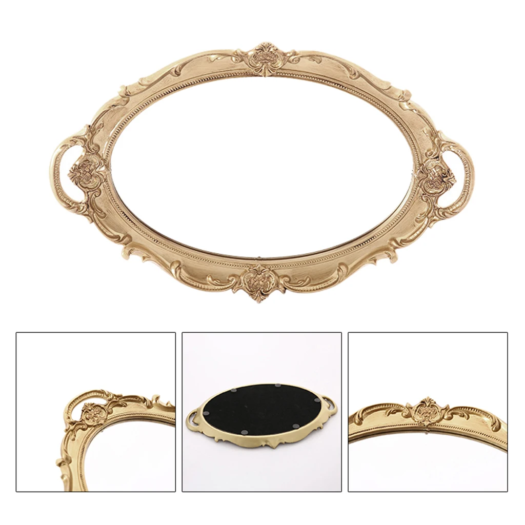 European Mirror Tray Cosmetic Perfume Storage Plates Perfume Retro Vanity Mirror Tray for Display Jewelry Dresser Mirror Decor