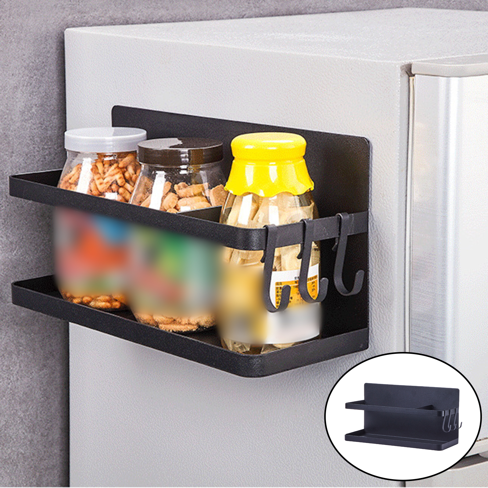 Multifunction Fridge Magnetic Spice Rack Holder with 3 Hook Kitchen Pepper Small  Storage Punch Free Space Saving