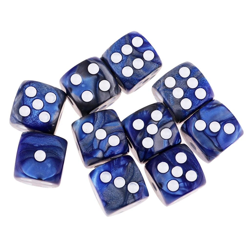 White with Blue Pack of 10 20mm D6 Math Operation Six Function Word Dice 