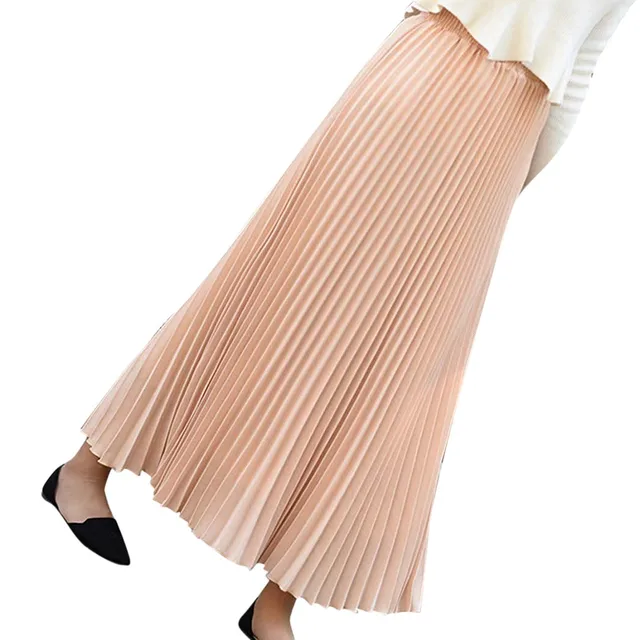 Women's Stretch Pleated Midi Long Skirt Female Korean Fashion