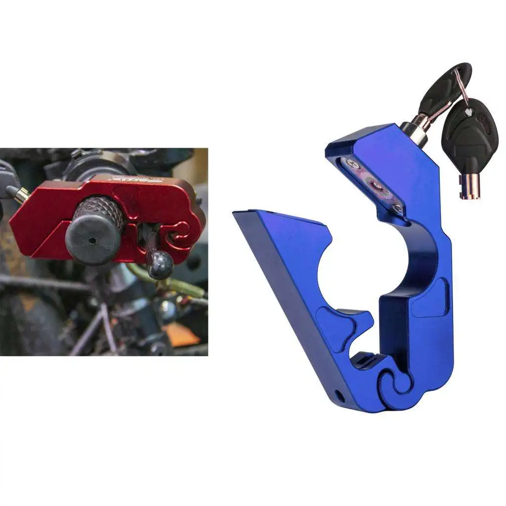 Blue Universal CNC Aluminum Motorcycle Handlebar Lock Anti-Theft Security with 2 Keys for Motorcycle Bike ATV Scooter
