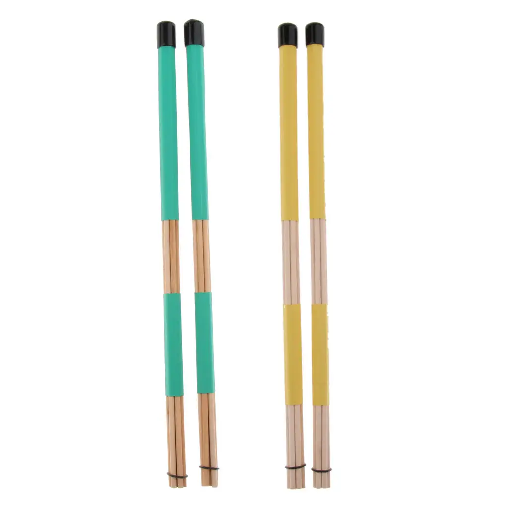 1 Pair Wooden Drum Multi Rods Sticks Drumsticks Brushes with Rubber Handle