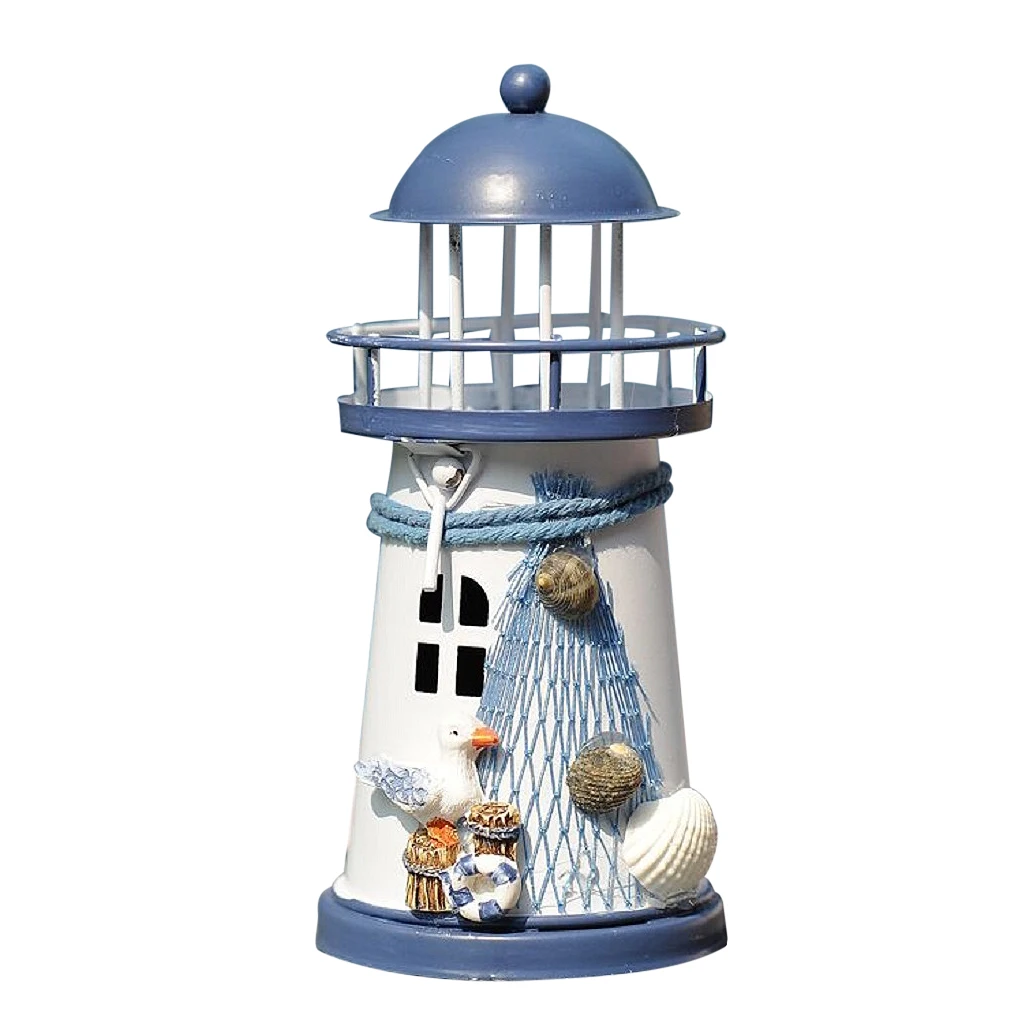 Mediterranean Style Lighthouse Lanterns Candle Holder Tealight Candlestick Indoor/Outdoor Decor Ornaments