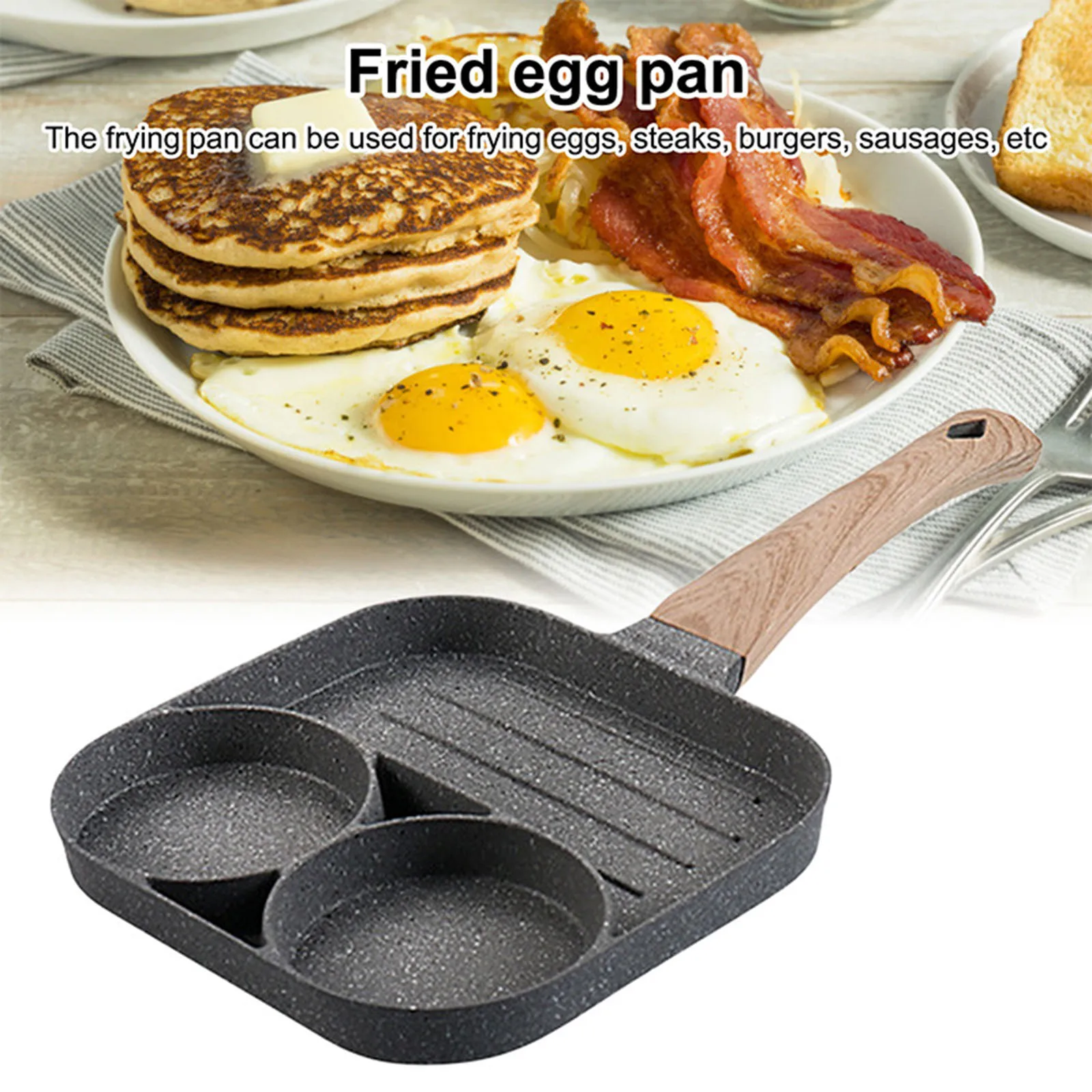 Medical Stone Egg Frying Pan Non Stick 3-Cup Bacon Sausage Hamburg Cooker Pan Skillet for Gas Stove Home Cooking Tool