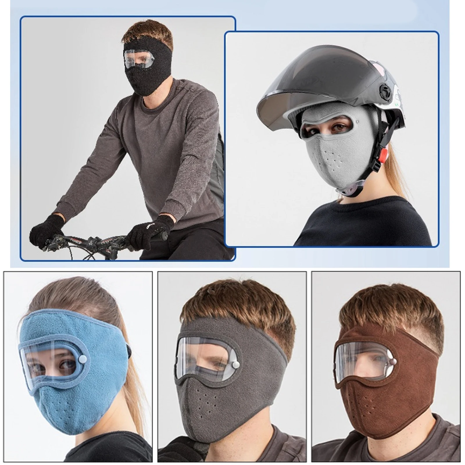 Dust-Proof Full Face Headgear Anti-Fog Winter Warm Polar Fleece w/ Goggles