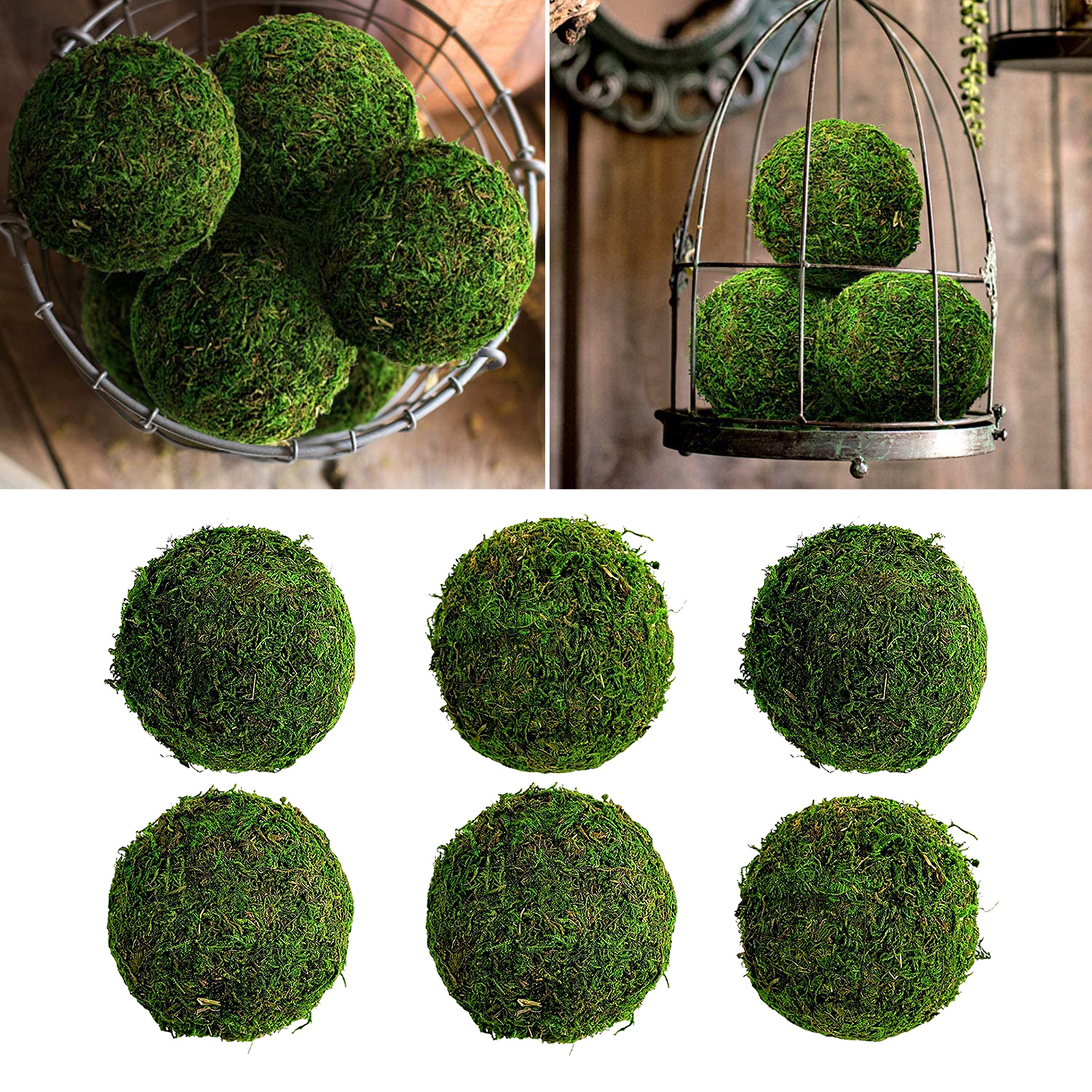 6Pieces Moss Decorative Ball Landscape Holidays Weddings Wall Aquarium Decor