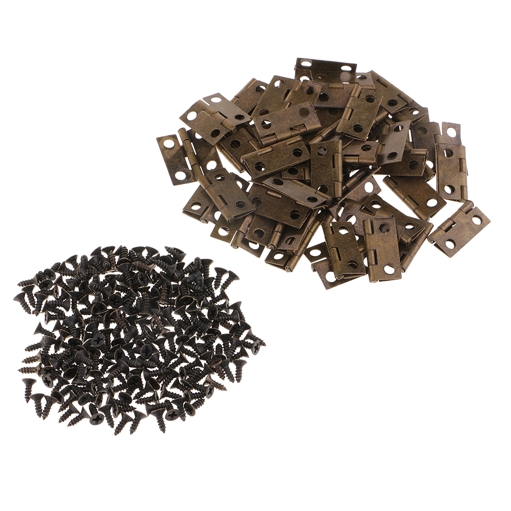 50 Pieces Antique Small Hinges Bronze Hinges with Screws for Wooden Gift Box Hinge Cabinet Drawer Jewelry Boxes Chest Dresser