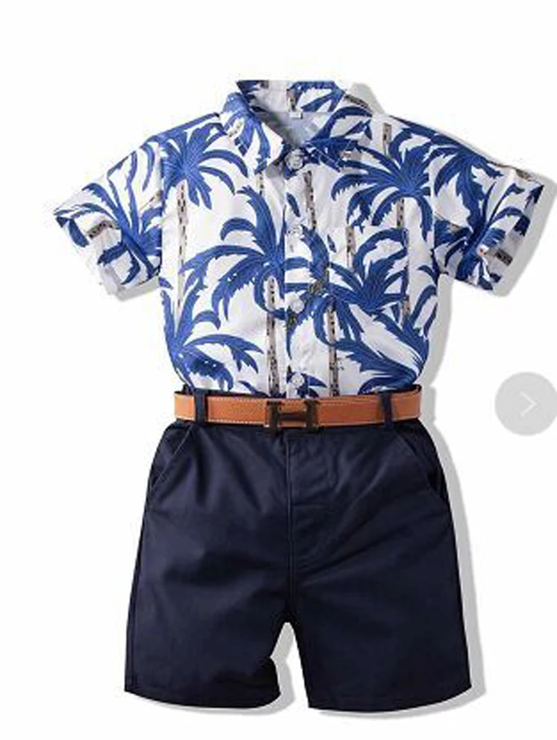 Lioraitiin 3Pcs 1-6Y Infant Baby Boy Summer Outfit Set Hawaiian Short Sleeve Button Down Shirt+Short Pants+Waistband Casual S...