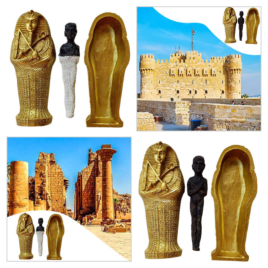 Ancient Egyptian Coffin Sarcophagus with Mummy Sculpture Figure Christmas Home Table Desktop Decor Gifts