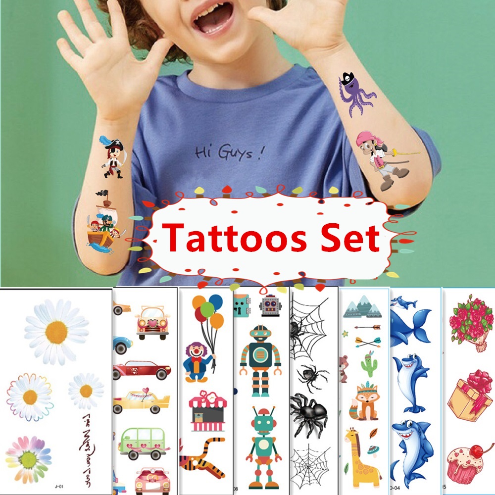 Best of 10pcs / set Colored Translation Tattoos Cartoon Anime Stickers Temporary Children's Tattoo Flower Animal Robot Shark Cake Cars Reviews & Tips