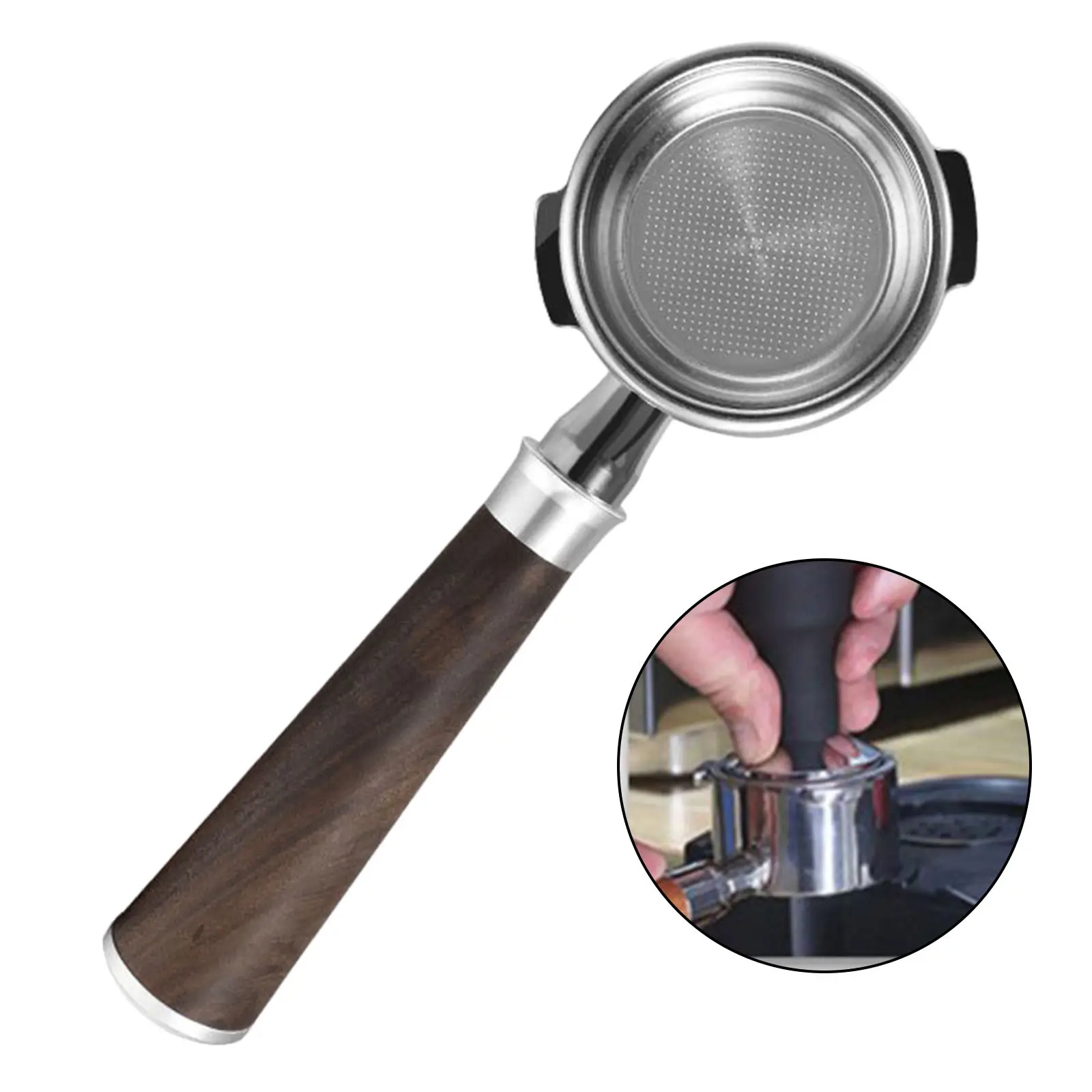 58MM Modified Filter Coffee Machine Handle Stainless Steel Bottomless Solid Wood Handle Portafilter