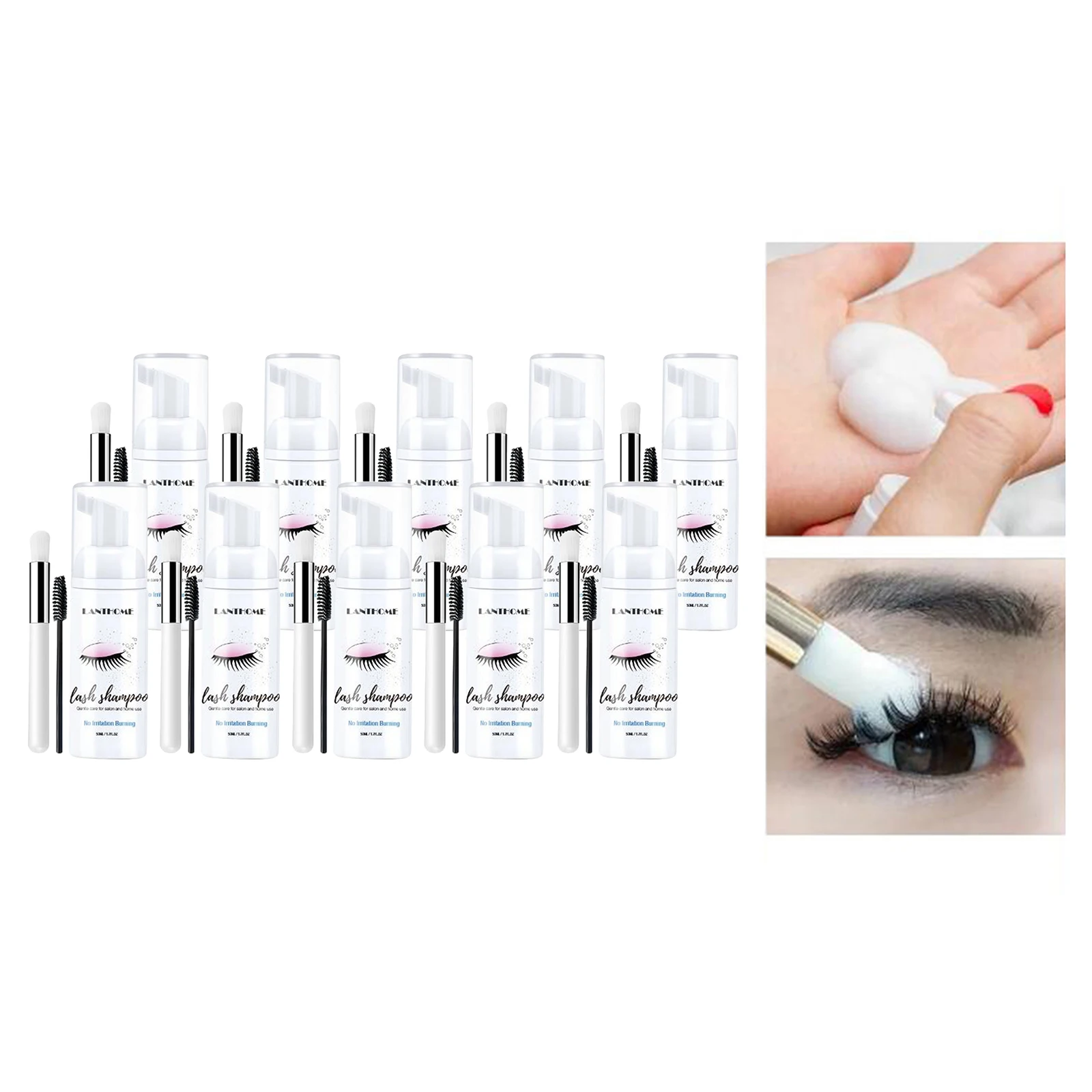 10x Eyelash Extension Shampoo 50ml Eyelid Foam Foaming Cleanser for Women Makeup Eyelash Extensions Brush Shampoo Kit