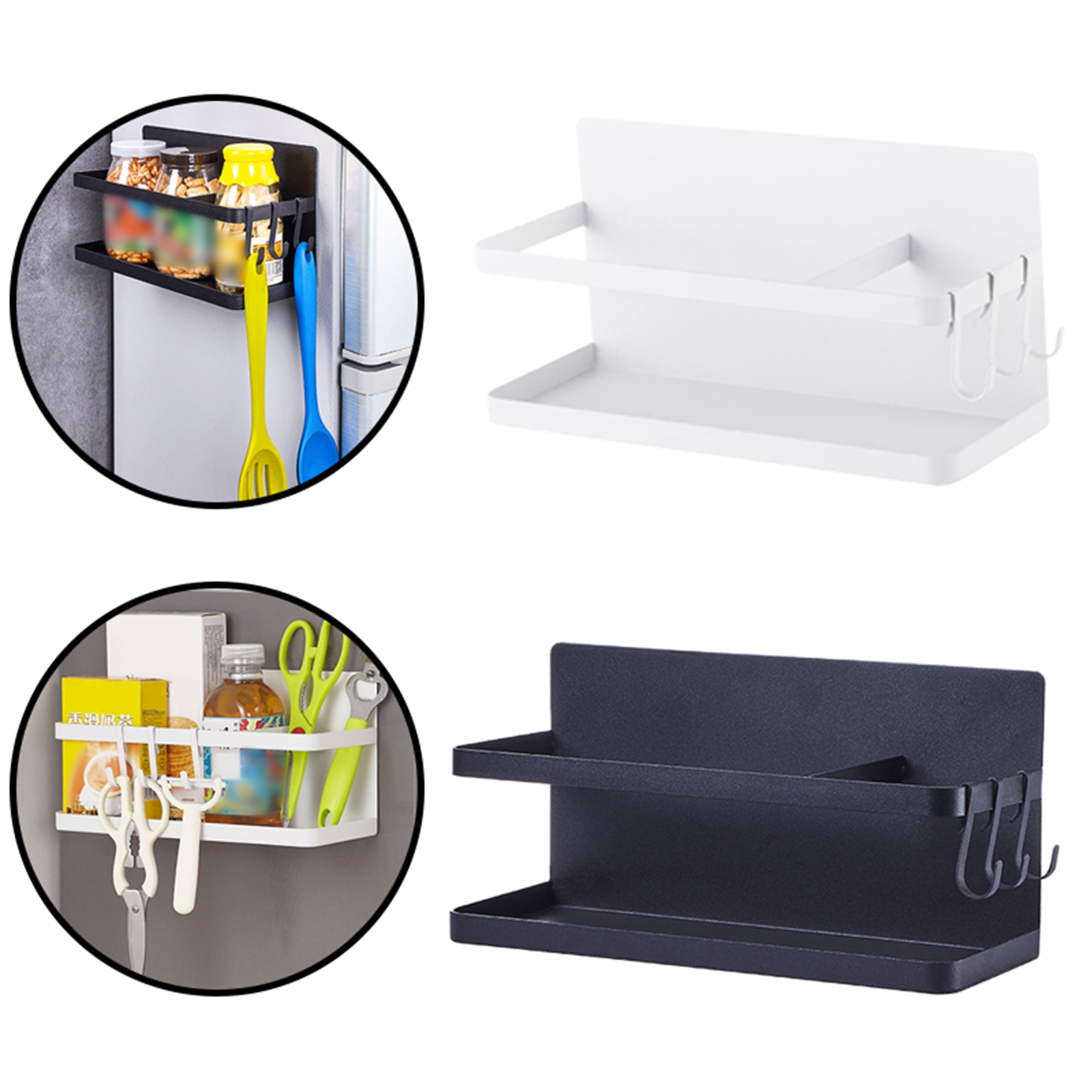 Multifunction Fridge Magnetic Spice Rack Holder with 3 Hook Kitchen Pepper Small  Storage Punch Free Space Saving