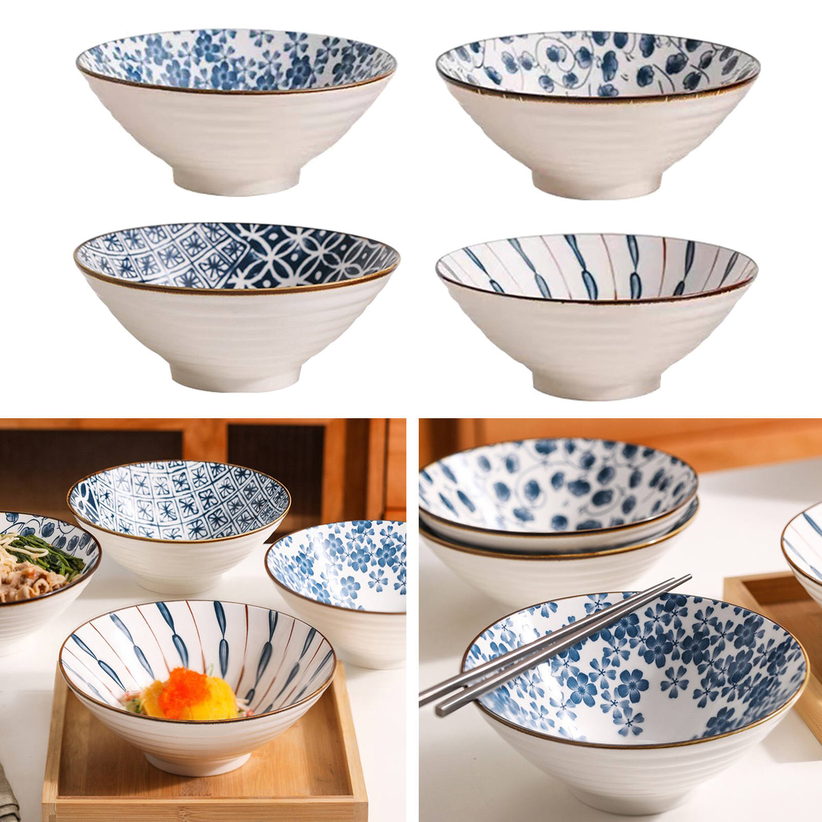 Ceramic Ramen Bowl, Japanese Udon Noodle Bowl Large Bowl for Soup, Soba, Pho, Reactive Glaze