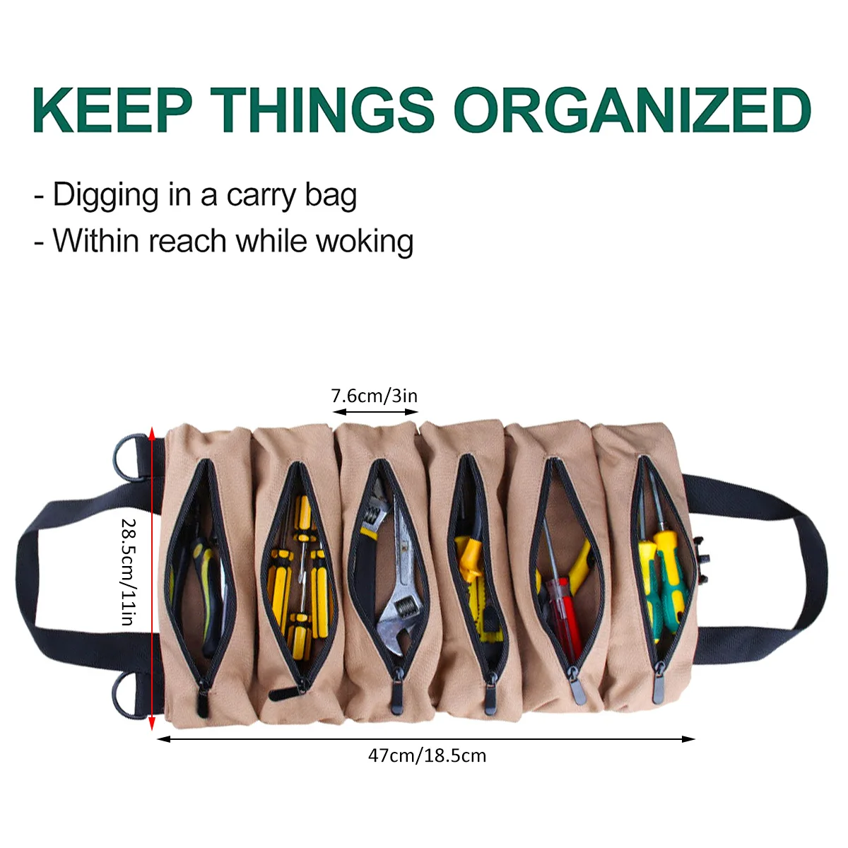 Tool Bag Tool Roll Multifunction Tool Roll Up Bag Wrench Organizer Roll Pouch Hanging Tool Zipper Carrier Tote Storage Bag small tool chest