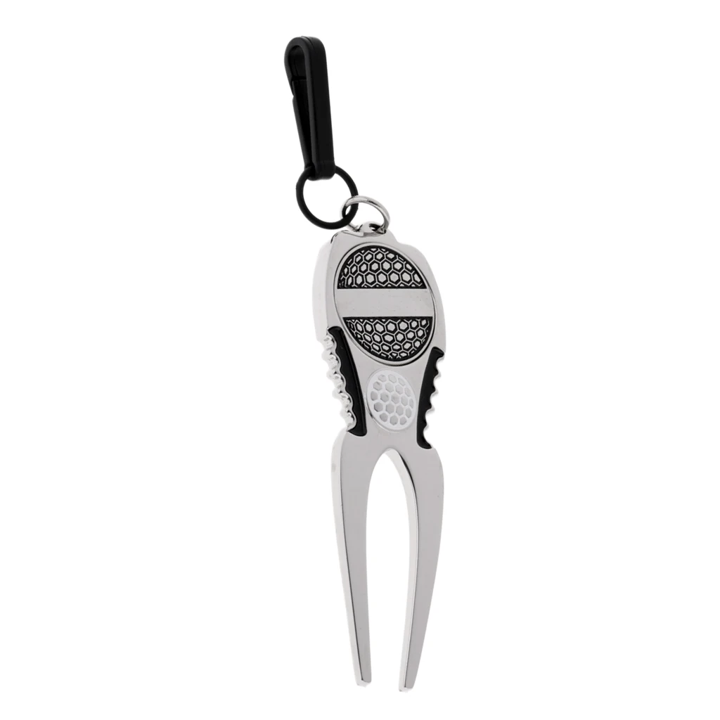 Multi-functional Zinc Alloy Magnetic Ball Mark Pitch Repairer Non-slip Solid Golf Divot Tool with Clip for Golf Bags Carts