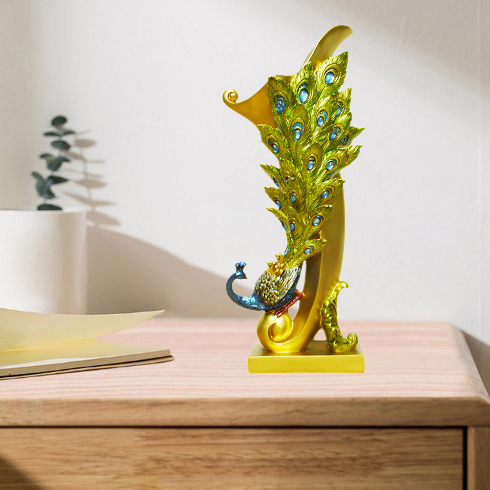 Nordic Resin Gorgeous Peacock Shaped Flower Pot Statue Sculptures Figure Plant Dried Flowers Pot Crafts Living Room Decorations