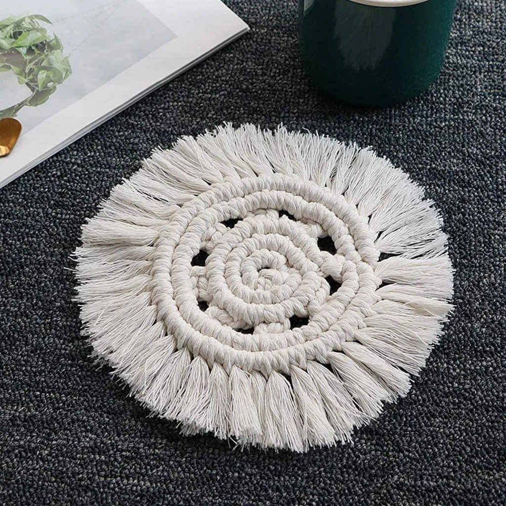 Cotton Coasters Mats Insulation Coffee Pad Placemat Handmade Macrame Cup Cushion Mat for Table