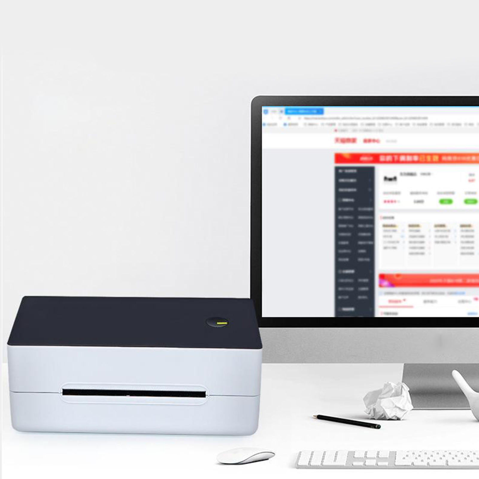 Label Printer, Direct Thermal Desktop Label Printer, High Speed USB Shipping Label Maker Barcode Printing 203dpi-EU Plug