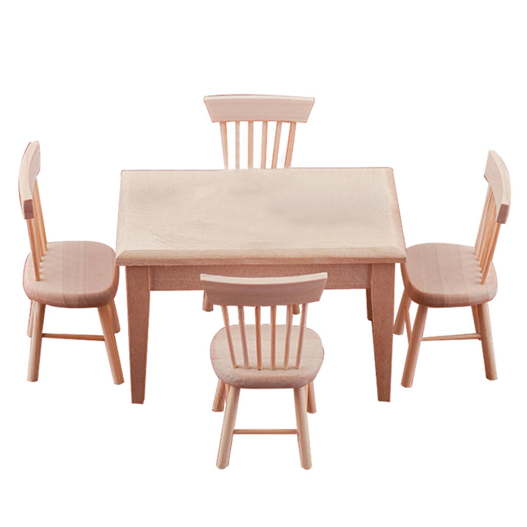 1/12 Scale Dollhouse Miniature Wood Dining Table And Chairs Sets Furniture