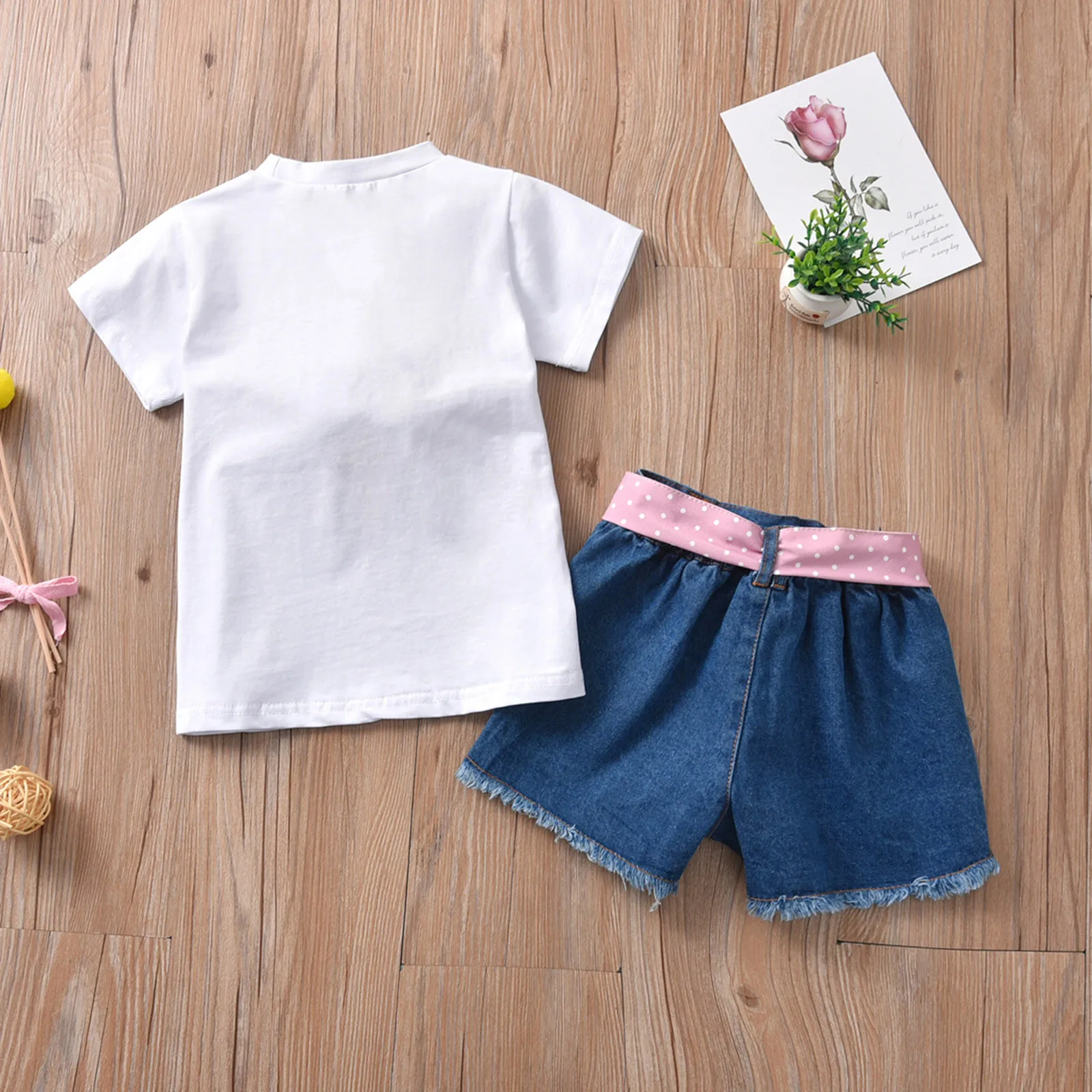 Cute Toddler Baby Girl Plushie Ice Cream T-shirt and Denim Shorts