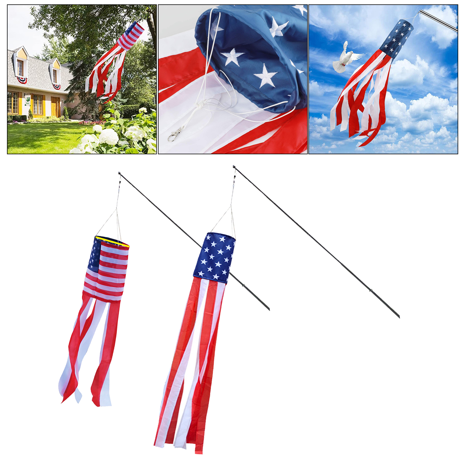 American Flag Windsock Stars Stripes Weather Vane Garden Outdoor Holiday Assembly School Educational Hanging Decorations