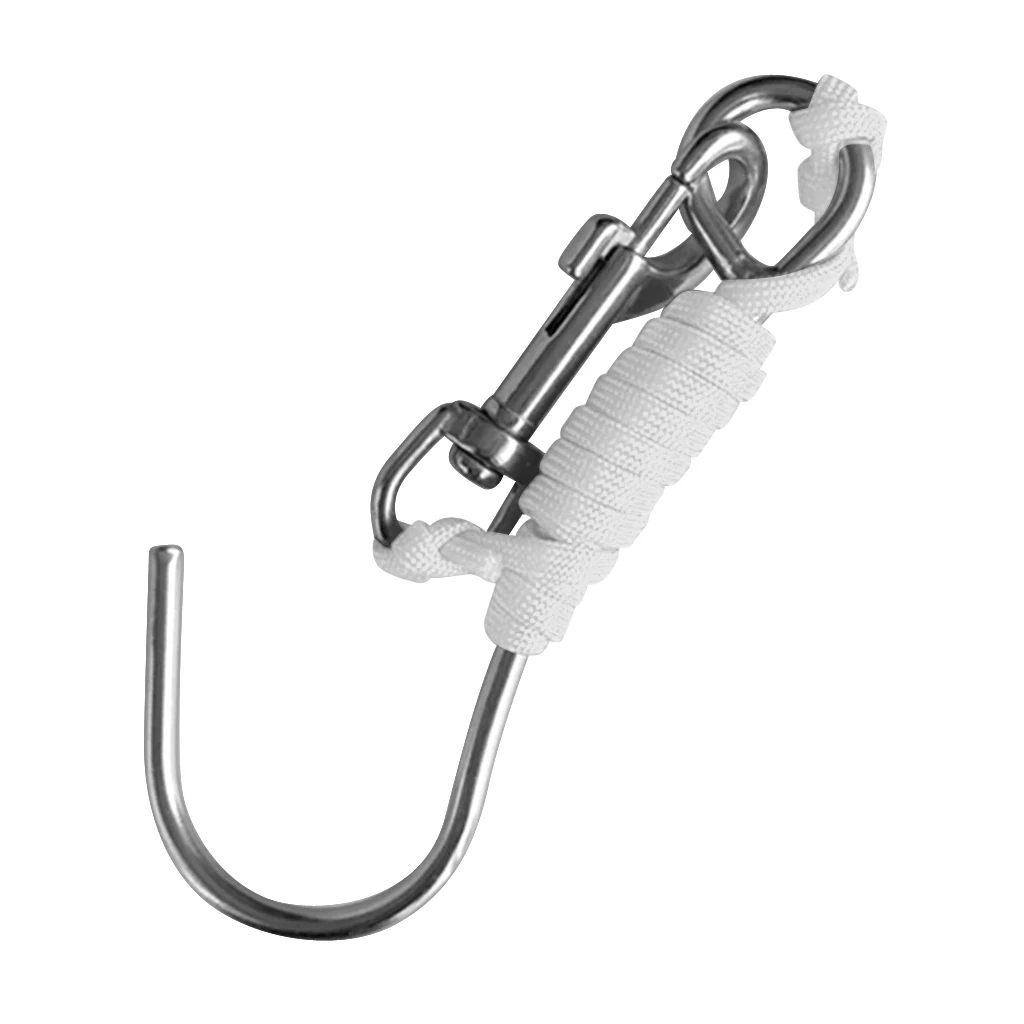 Scuba Diving Reef Drift Hook Stainless Steel Single Hook with Line and Clip for Current Dive Underwater Photography