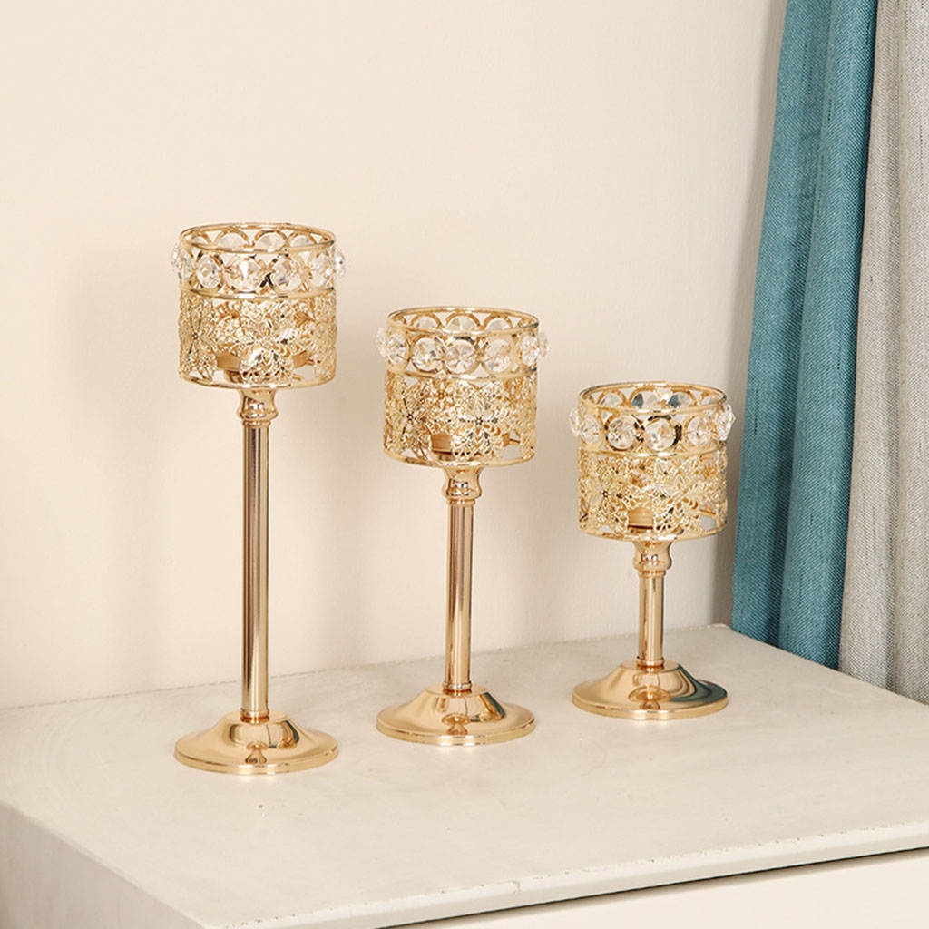 Modern Candlesticks Luxury Transparent Pillar Gold Metal Iron Crystal Candle Holder for Bar Anniversary Table Centerpiece Decor