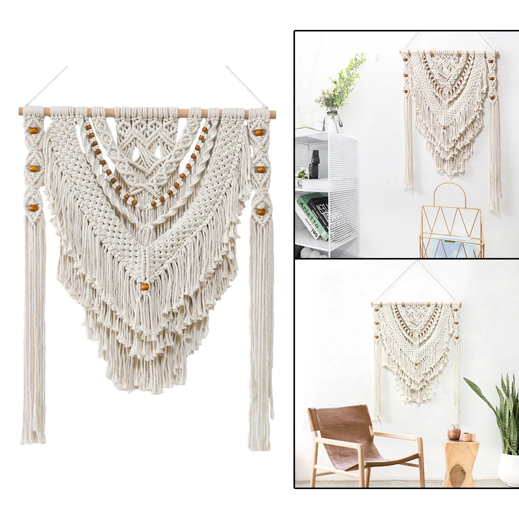 Woven Macrame Wall Hanging Curtain Boho Wall Tapestry Curtain for Living Room, Nursery, Window, Wedding Backdrop