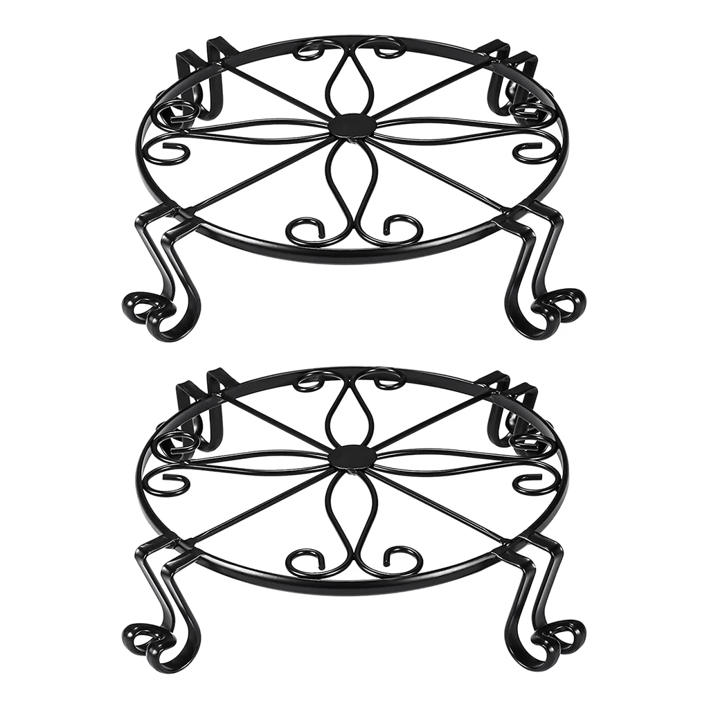 2Pieces Metal Plant Stand Garden Container Supports Rack for Patio Black