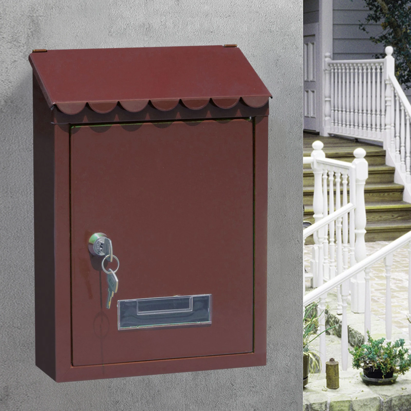 Mailbox Letterbox Wall Mount Mail Secure Mail Box 2 Keys Home Decorative