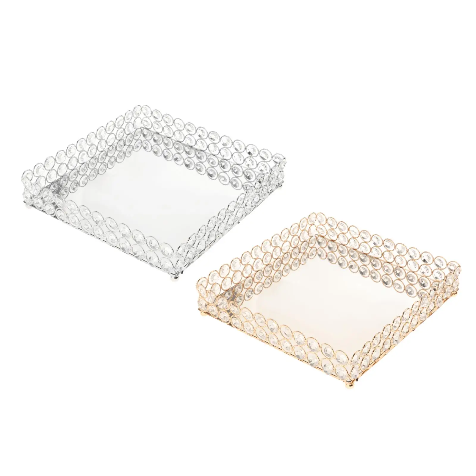 Crystal Cosmetic Makeup Tray 10.6 inches Large Square Vanity Tray Jewelry Trinket Organizer Tray Mirrored Decorative Trays