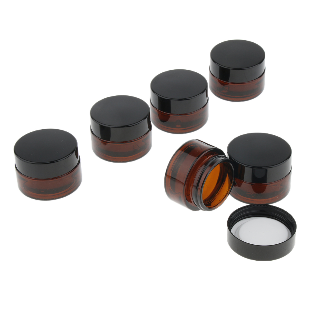 6Pcs Cosmetic Containers Glass Jars Amber Glass Vials Face Cream 15g/20g/30g
