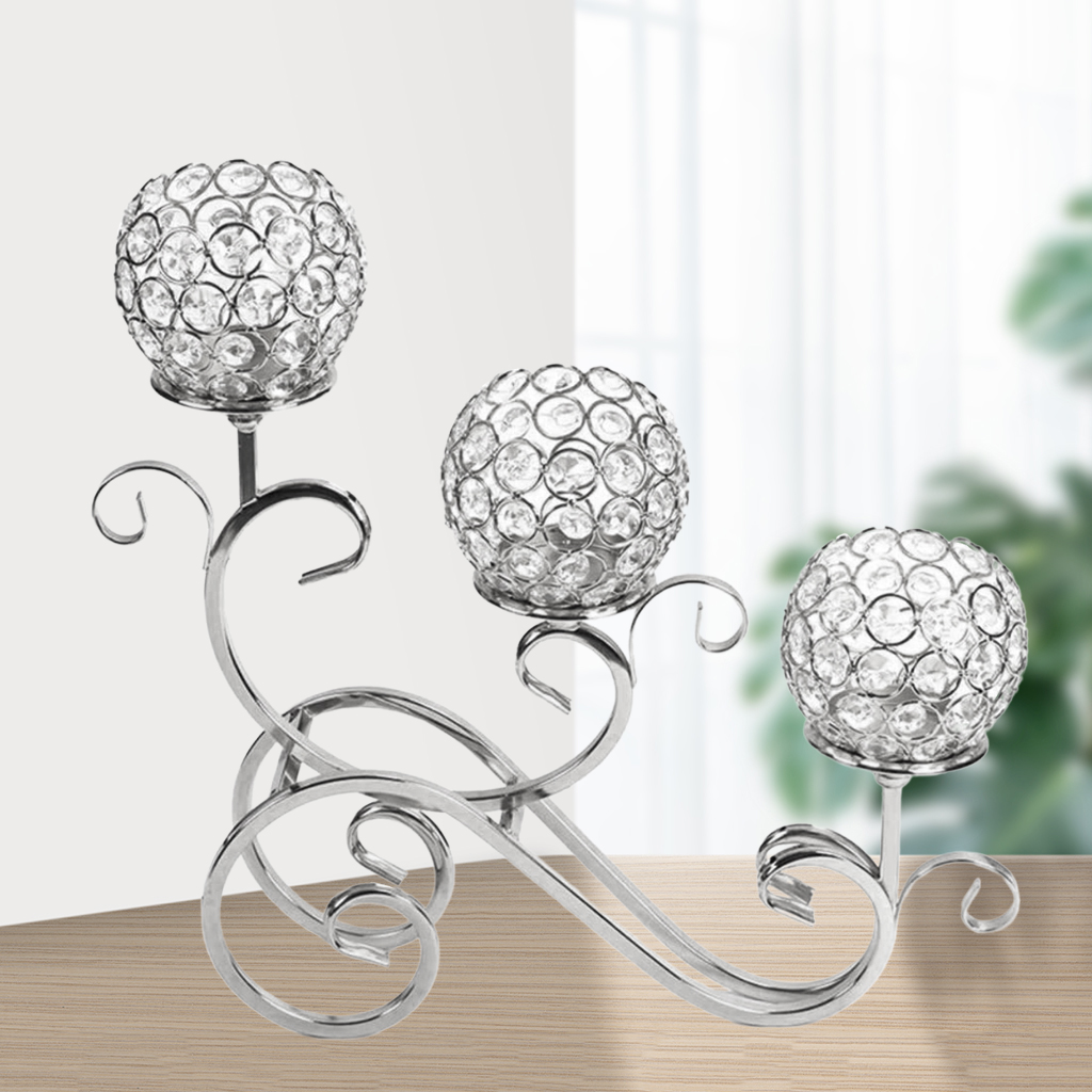 Crystal Candle Holder Decorative Sparking Globe Candelabra Wedding Centerpiece Tabletop Desk Tealight Stand Candle Stick