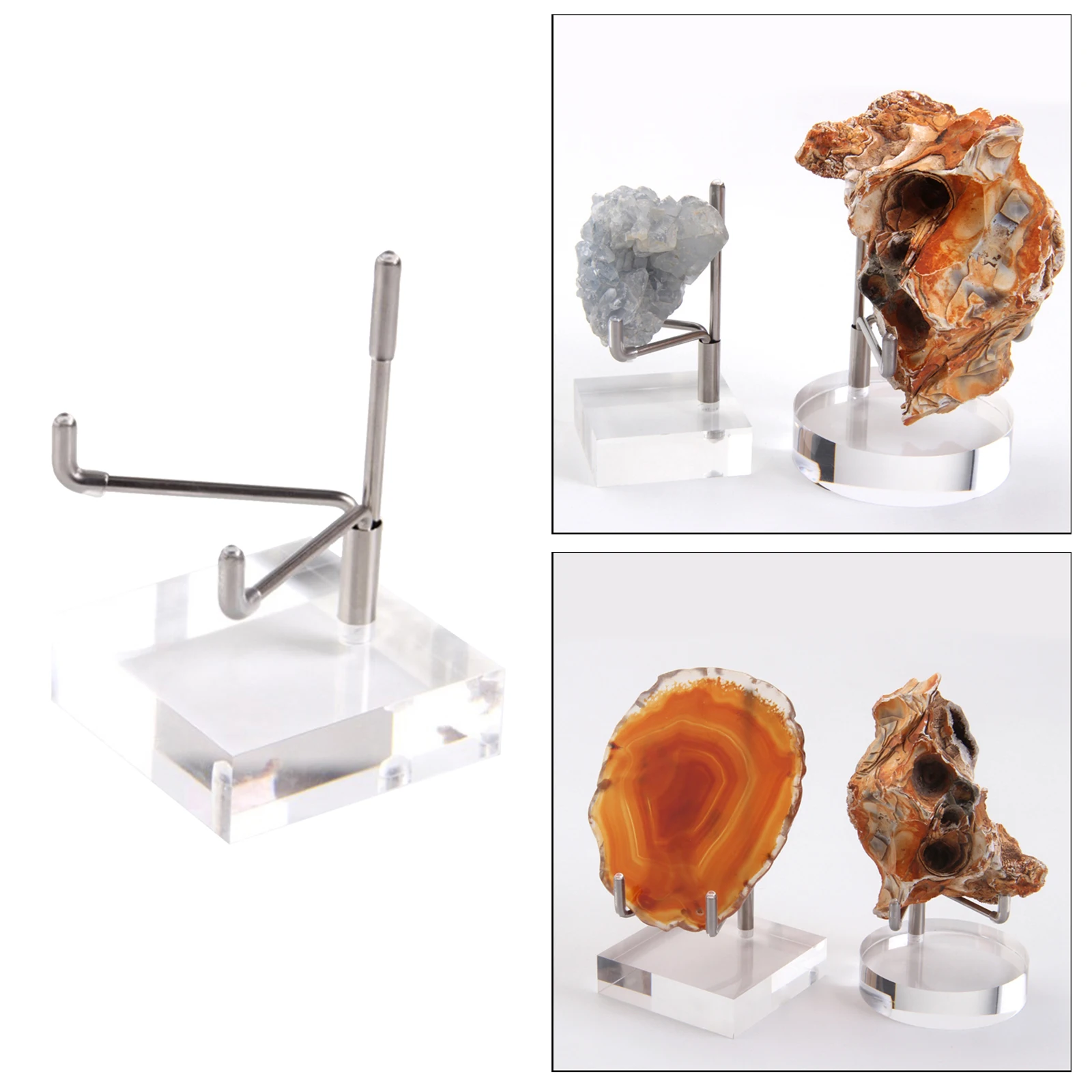 1pc Acrylic Display Stand Metal Arm Holder for Fossils Minerals Agate Stones