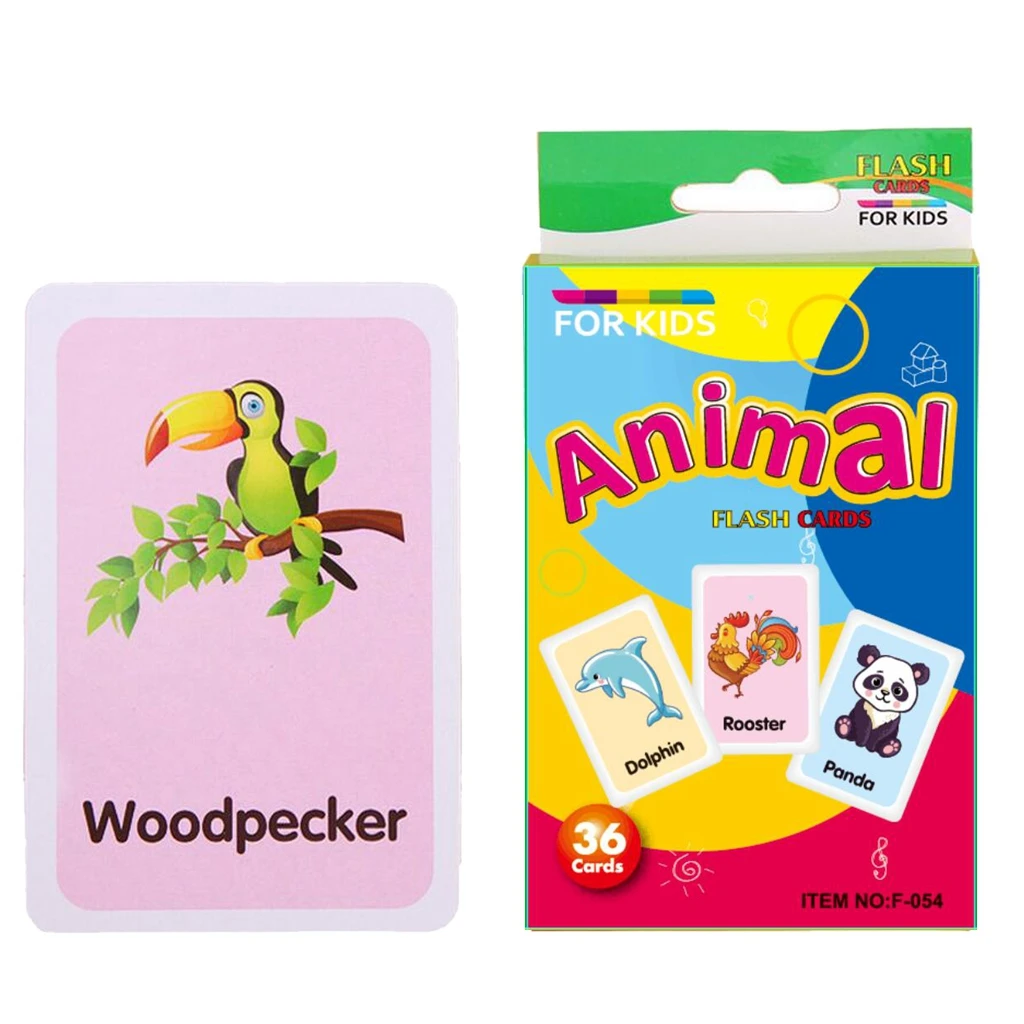 36 Pieces Preschool Educational Flash Cards for Kids Animals